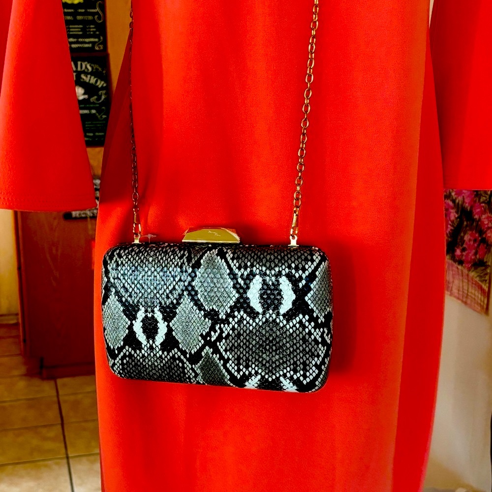 Faux Snakeskin Clutch